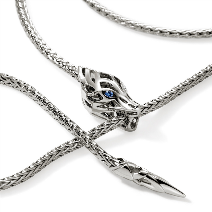 John Hardy Naga Lariat Necklace with Blue Sapphire Eyes
