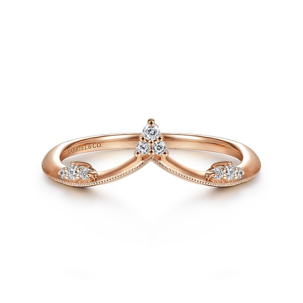 Gabriel & Co Chevron Milgrain Diamond Wedding Band