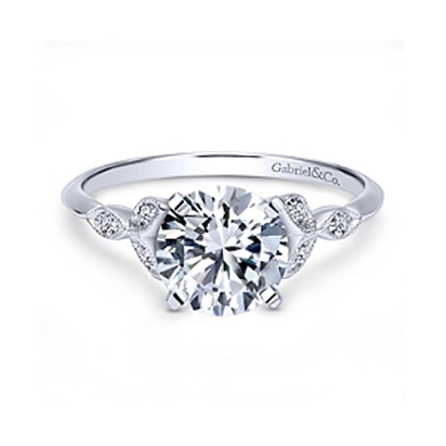 Lady's White 14 Karat Milgrain Vintage Leaf Split Shank Ring Size 6.5