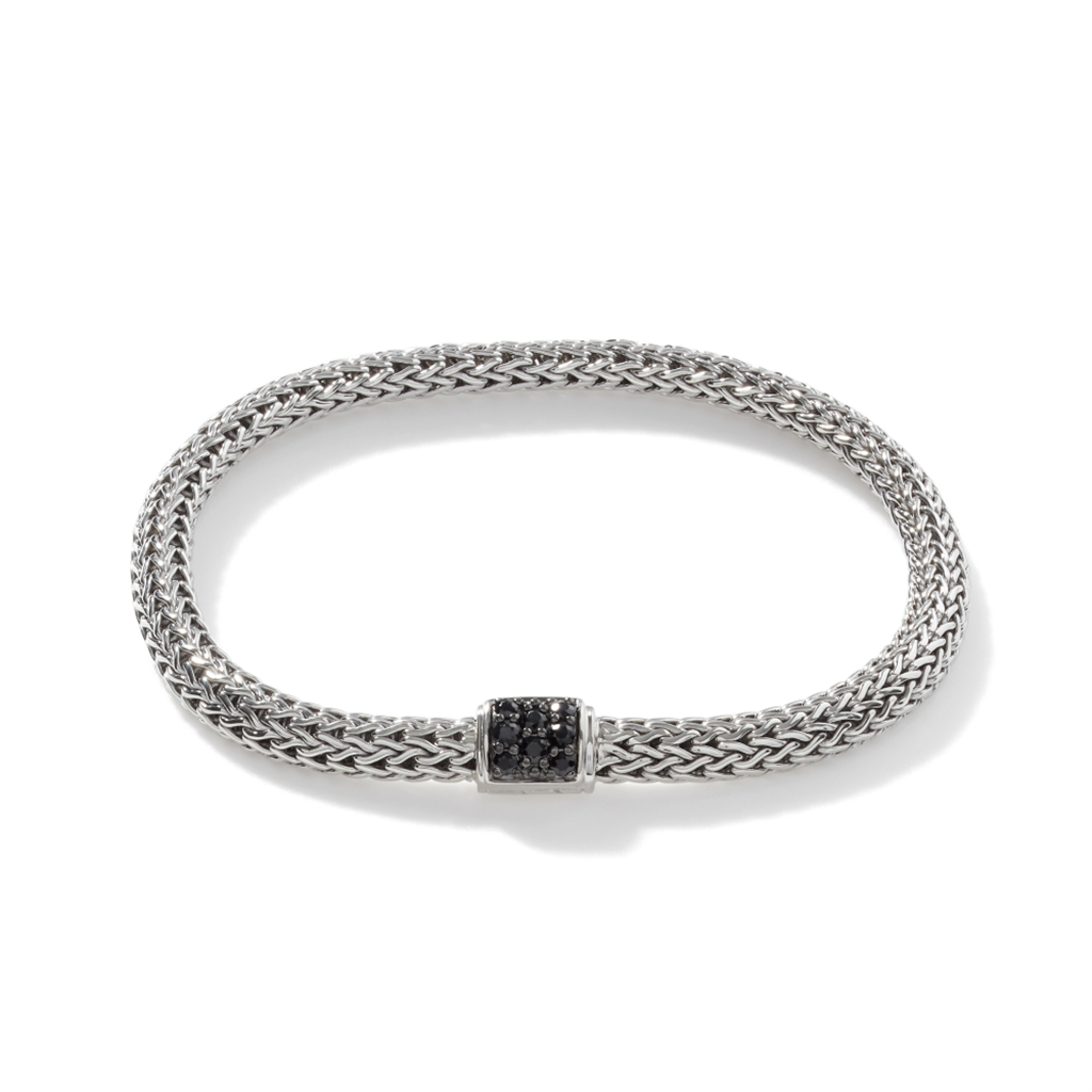 John Hardy Classic Chain Silver Lava Extra-Small Bracelet with Black Sapphire