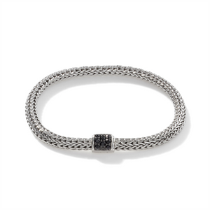 John Hardy Classic Chain Silver Lava Extra-Small Bracelet with Black Sapphire