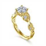 Lady's Yellow 14 Karat Milgrain Floral Design Semi Mount Ring Size 6.5