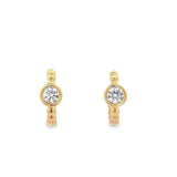 Lady's Yellow 14 Karat Beaded Bezel Hoop Earrings 2 = 0.60tw Round Dia