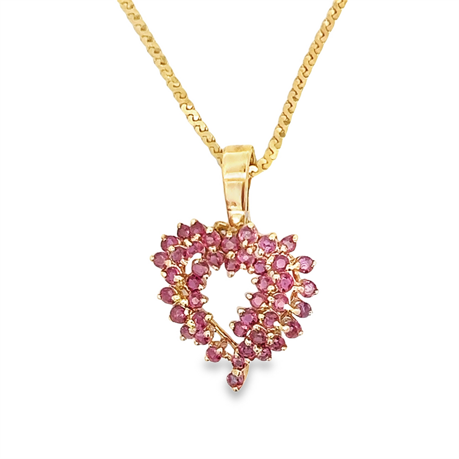 Estate 14 Karat Yellow Gold Ruby Heart Necklace