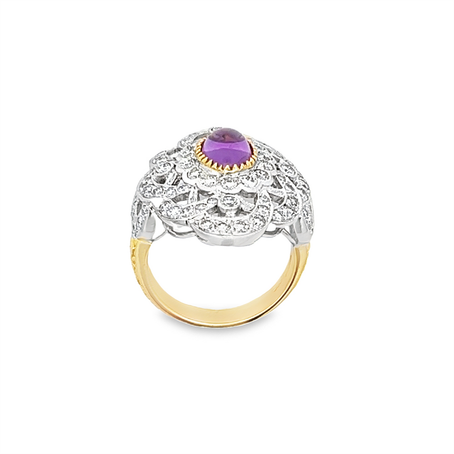 Estate Two Tone Amethyst and Diamond Cocktail Ring
