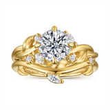 Lady's Yellow 14 Karat Polished/Engraved Nature-Inspired Curved Weddin