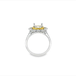 Lady's Two-Tone 18 Karat Rectangle Halo With Gold Trim Ring