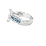 Marquise Diamond Wedding Band with Blue and White Princess Diamond Accents