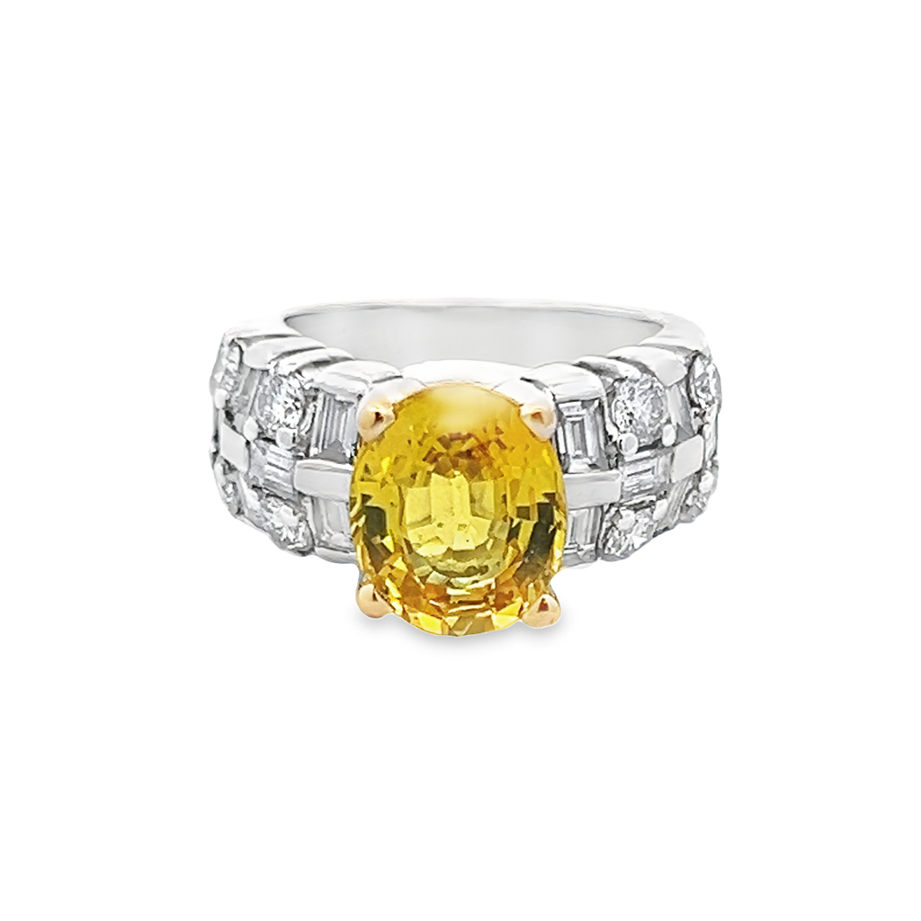 Estate Two-Tone Oval Yellow Sapphire Ring