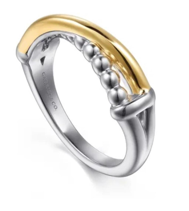 Two-Tone Silver/14K Bujukan Criss Cross Ring Size 6.5 Designer: Gabrie