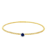 Two-Tone 14 Karat Bezel Solitaire Beaded Bangle Bracelet Length 6.75 o
