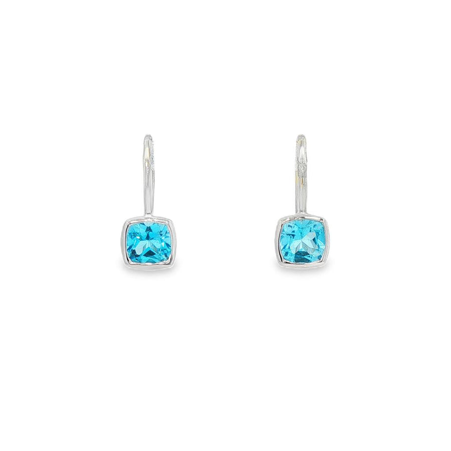 Lady's White 14 Karat Cushion Bezel Fishhook Dangle Earrings With 2 =