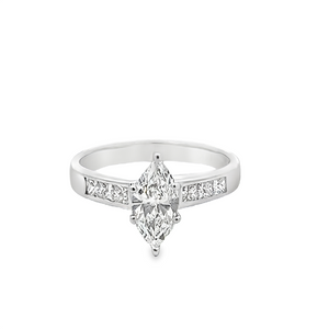 Estate Marquise Center with Princess Side Diamonds Engagement Ring