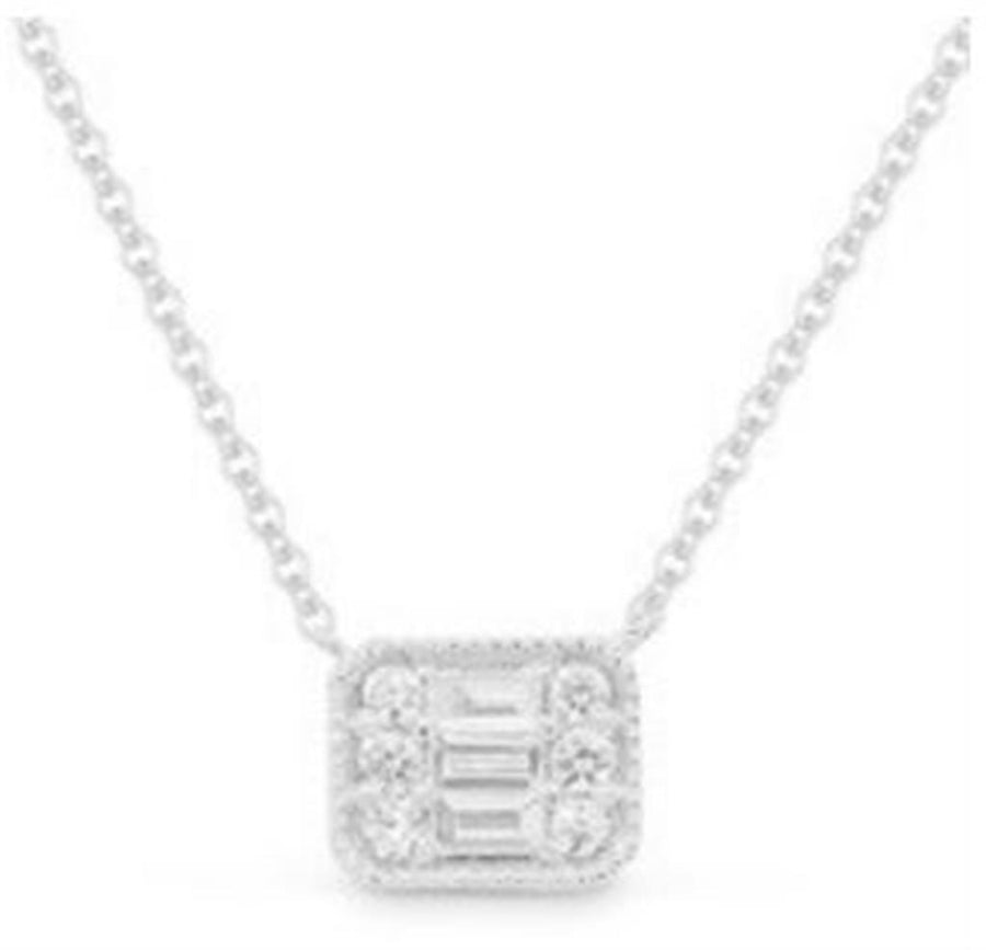 Lady's White 14 Karat Milgrain Mosaic Necklace Length 18 3=0.10tw Bagu