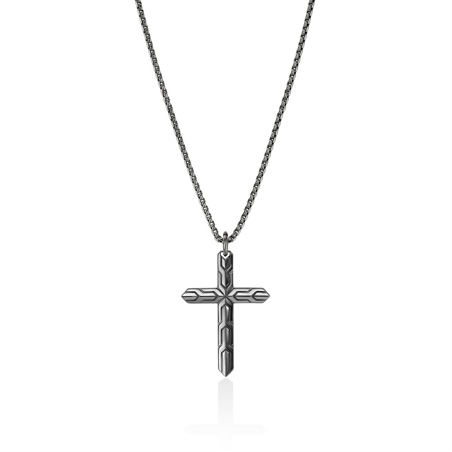 John Hardy Icon 50 Box Chain Black Rhodium Cross Necklace