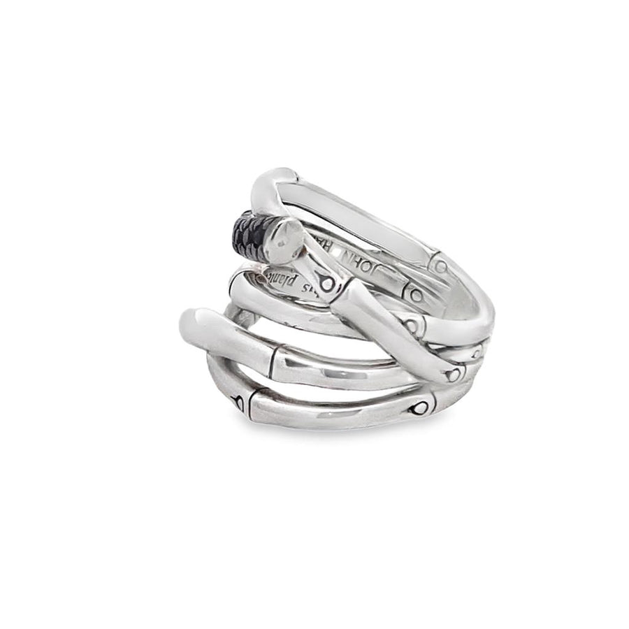 Sterling Silver John Hardy Bamboo Bypass Ring With Black Sapphires Est