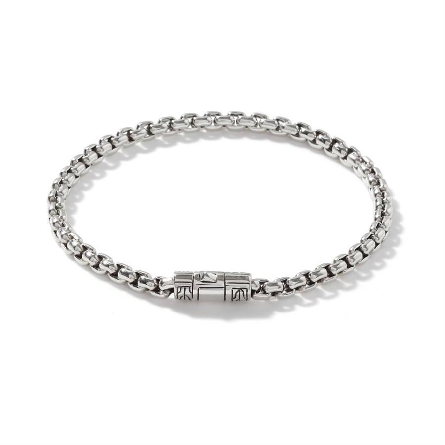 John Hardy Classic Chain Silver 4mm Box Chain Bracelet with Pusher Clasp