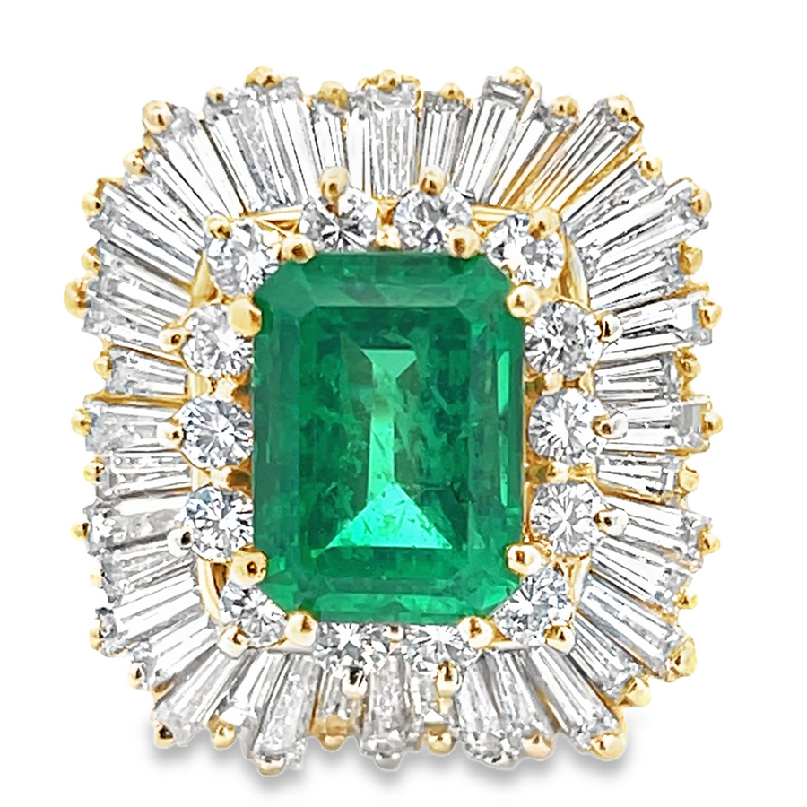 Estate Emerald and Diamond Ballerina Ring