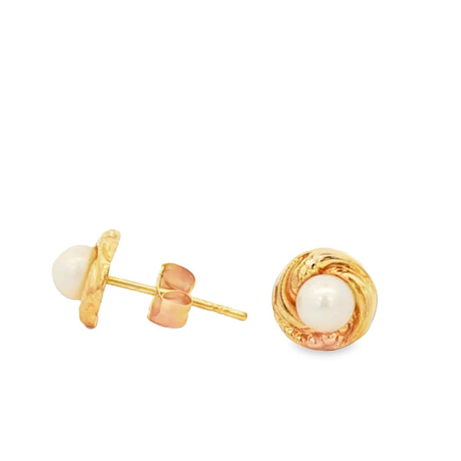 Yellow 14 Karat 3.7mm Pearls Set In A Rope Frame With Friction Push Ba