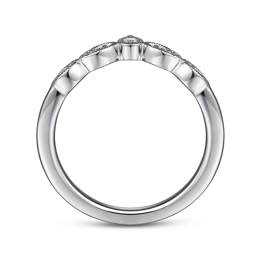Gabriel & Co. Cary - Vintage Inspired 14K White Gold Curved Gold Diamond Anniversary Band - 0.07 ct