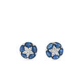 Lady's White 18 Karat Floral/Star Stud Earrings 10 = 2.65tw Oval Sapph