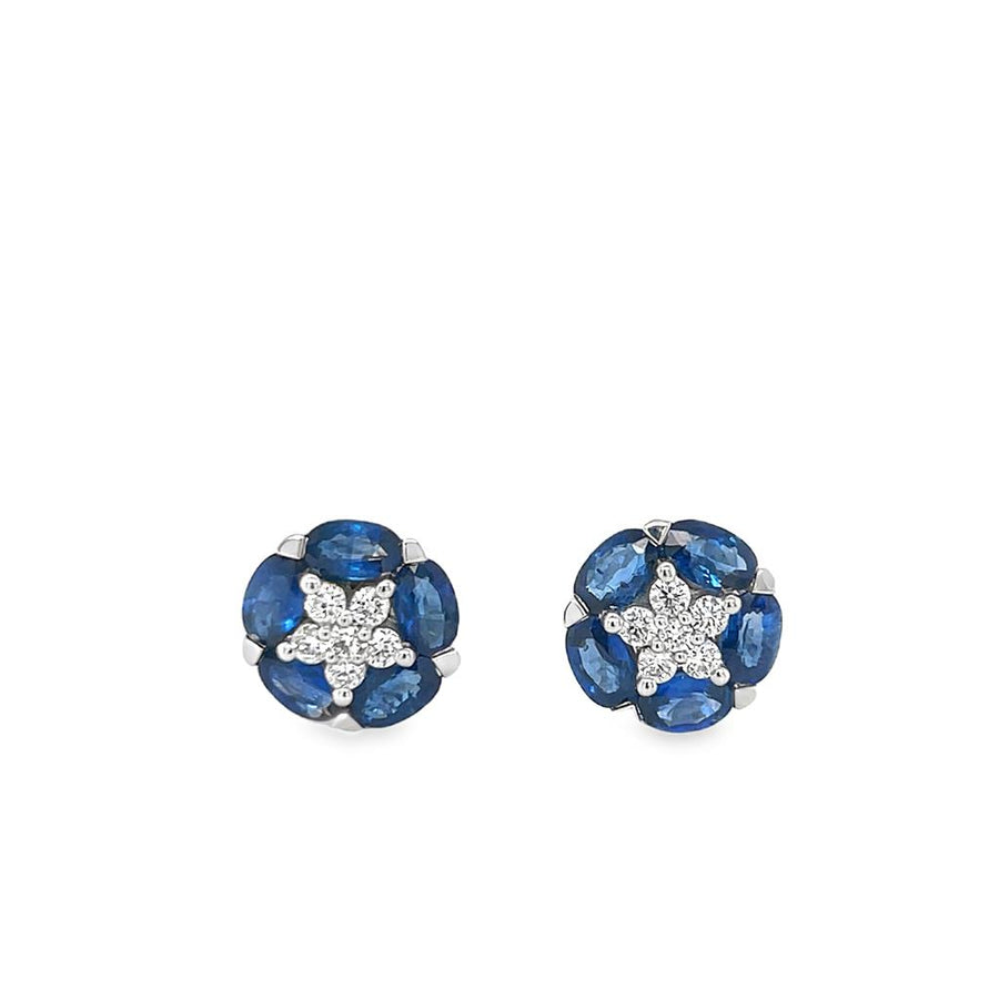 Lady's White 18 Karat Floral/Star Stud Earrings 10 = 2.65tw Oval Sapph