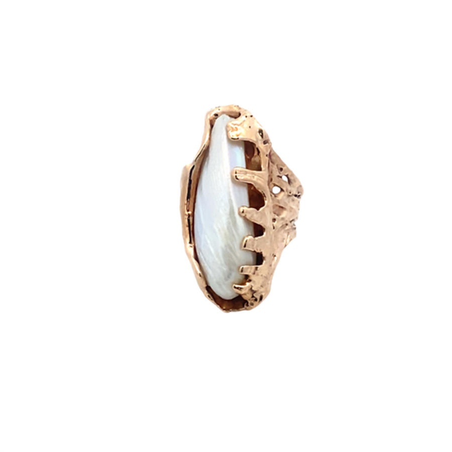 Yellow 14 Karat Elongtaed Tennessee Pearl Ring Estate Jewelry Size 6 W