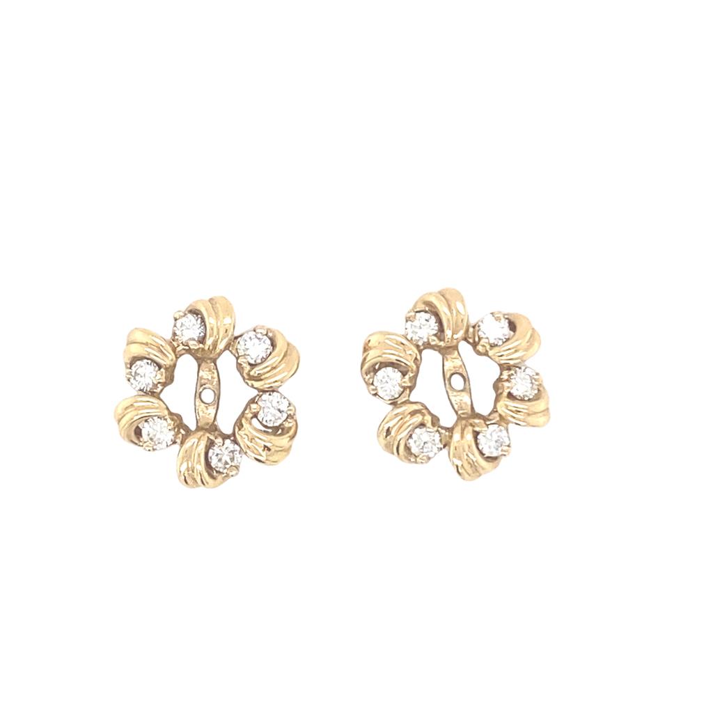 Yellow 14 Karat Estate Twist Stule Diamond Earring Jackets  With 12=0.36Tw Round Diamonds