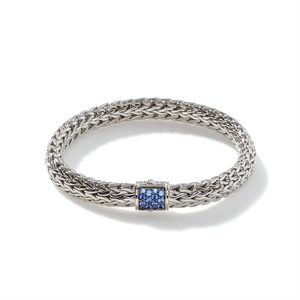 John Hardy Classic Chain Silver Lava Medium Bracelet with Blue Sapphire