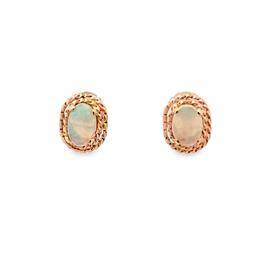 Yellow 14 Karat Double Rope Halo Studs w/ Friction Push-Backs Estate J