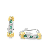 Estate Two Tone Emerald And Diamond Earrings