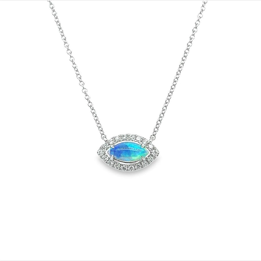 Lady's White 14 Karat Marquise Shaped Necklace 18=0.13tw Round Diamond