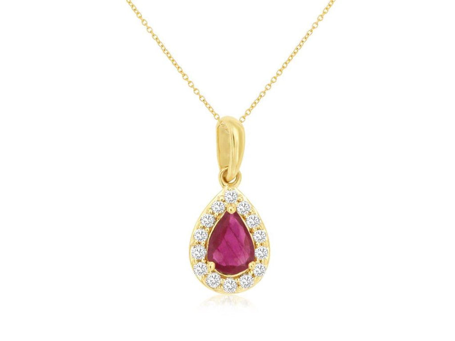 Lady's Yellow 14 Karat Pear Halo Drop Pendants With One = 0.50CT Pear
