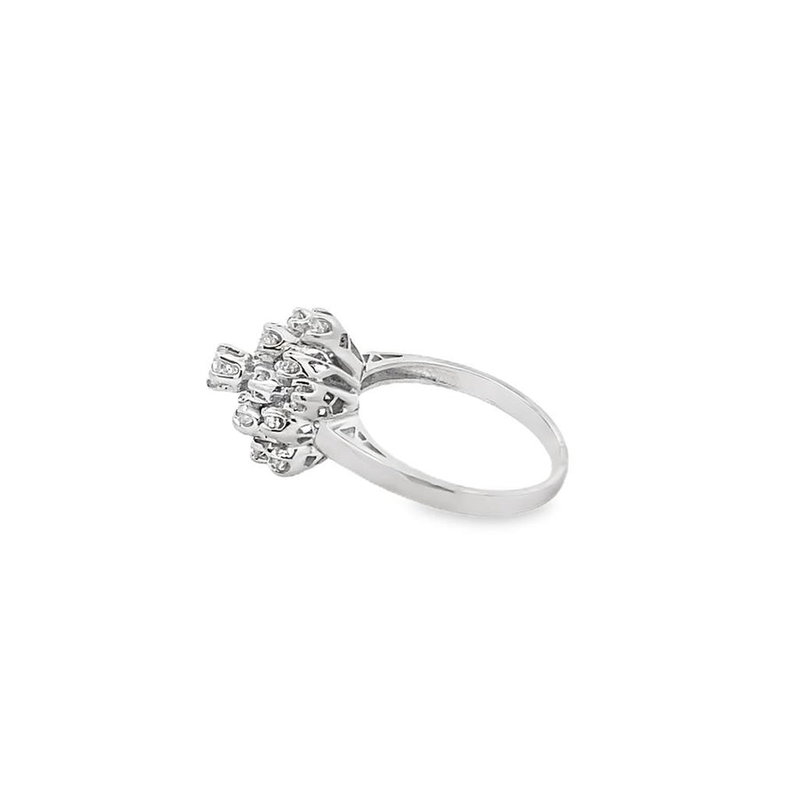 White 14 Karat Cluster Waterfall Ring