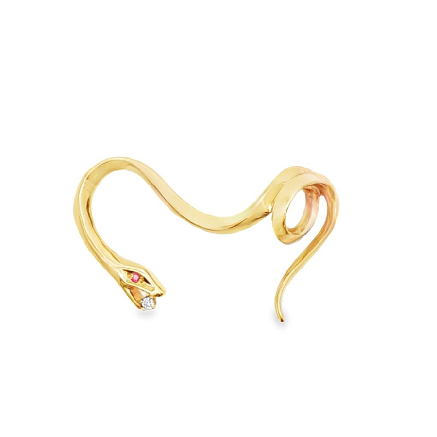Yellow 14 Karat 34.47X19.11mm Snake Pendant With Round Ruby Eye And Ro