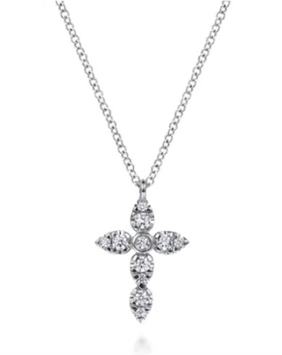Lady's White 14 Karat Pear Shape Cross Necklace Length 17.5 11 = 0.27t