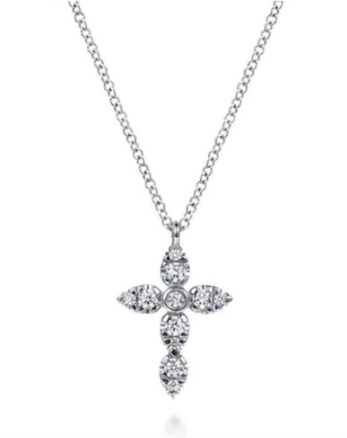 Lady's White 14 Karat Pear Shape Cross Necklace Length 17.5 11 = 0.27t