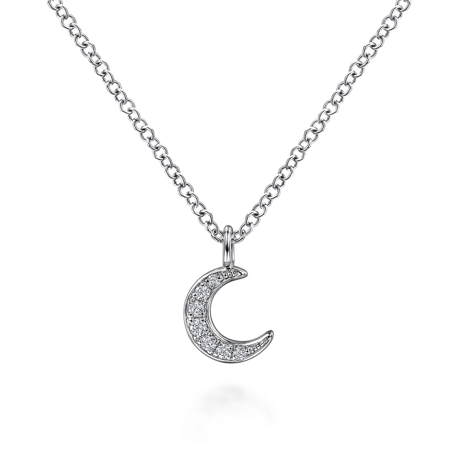 Gabriel & Co. Fashion 14K White Gold Diamond Pave Crescent Pendant Necklace