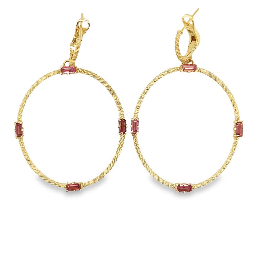 Yellow 14 Karat Judith Ripka Textured Oval Dangle Pink Tourmaline Earrings With Latch Backs Estate Jewelry 8=4.20x2.20mm BAG Pink Tourmalines Gram Weight: 6.34