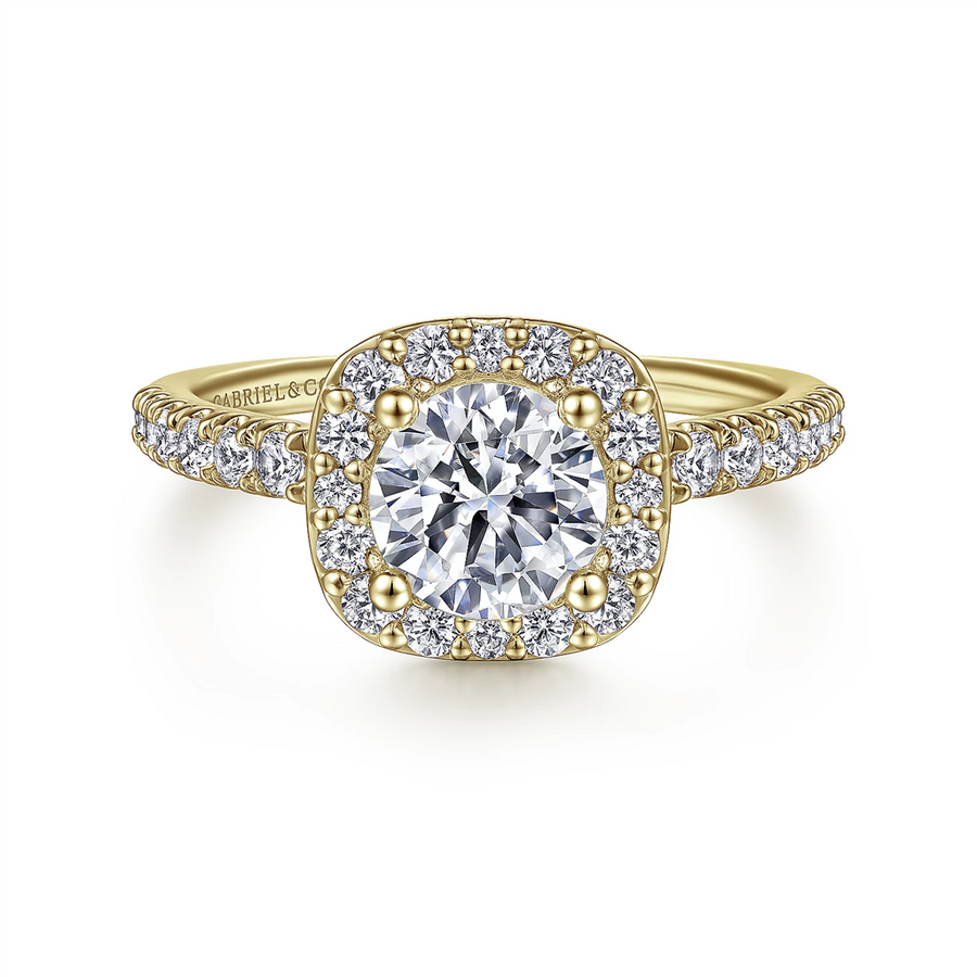 Gabriel & Co. Lyla - 14K Yellow Gold Cushion Halo Round Diamond Engagement Ring Mounting