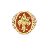 Men's Florentine Ring with Orange Enamel