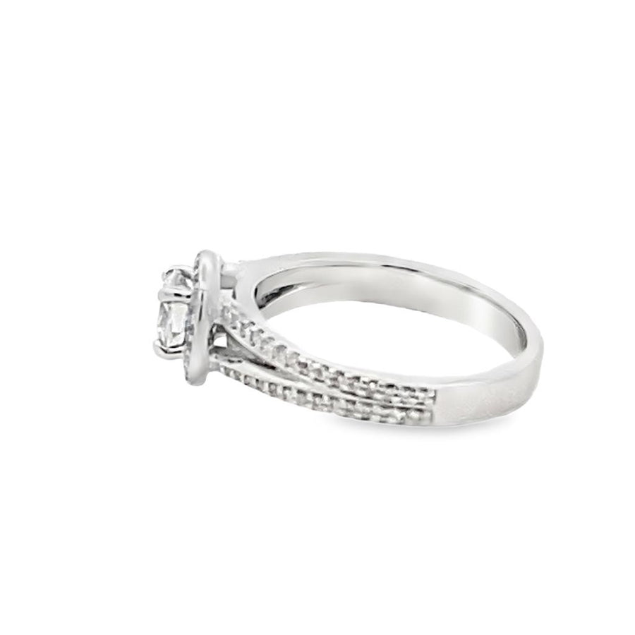 Split Shank Round Diamond Halo Engagement Ring