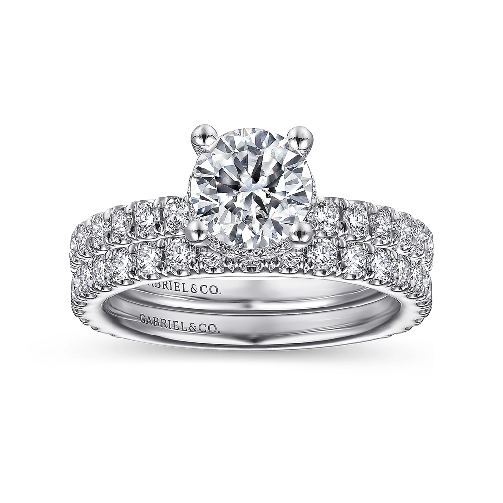Gabriel & Co. Alina - 14K White Gold Hidden Halo Round Diamond Engagement Ring