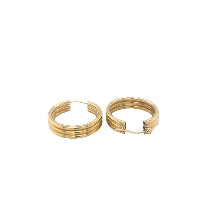 Yellow 14 Karat 3 Row Hoop Earrings
