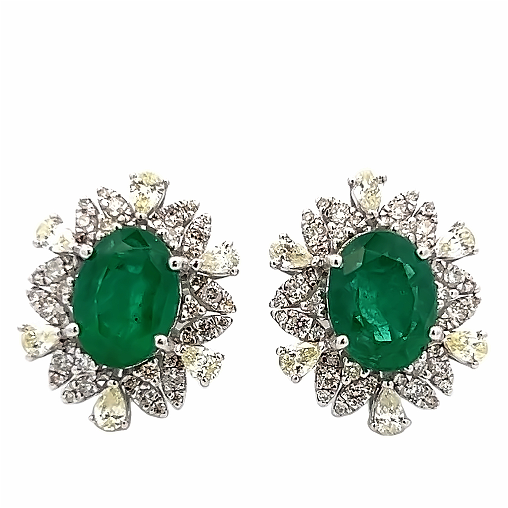 Estate Oval Emerald & Diamond Halo Stud Earrings