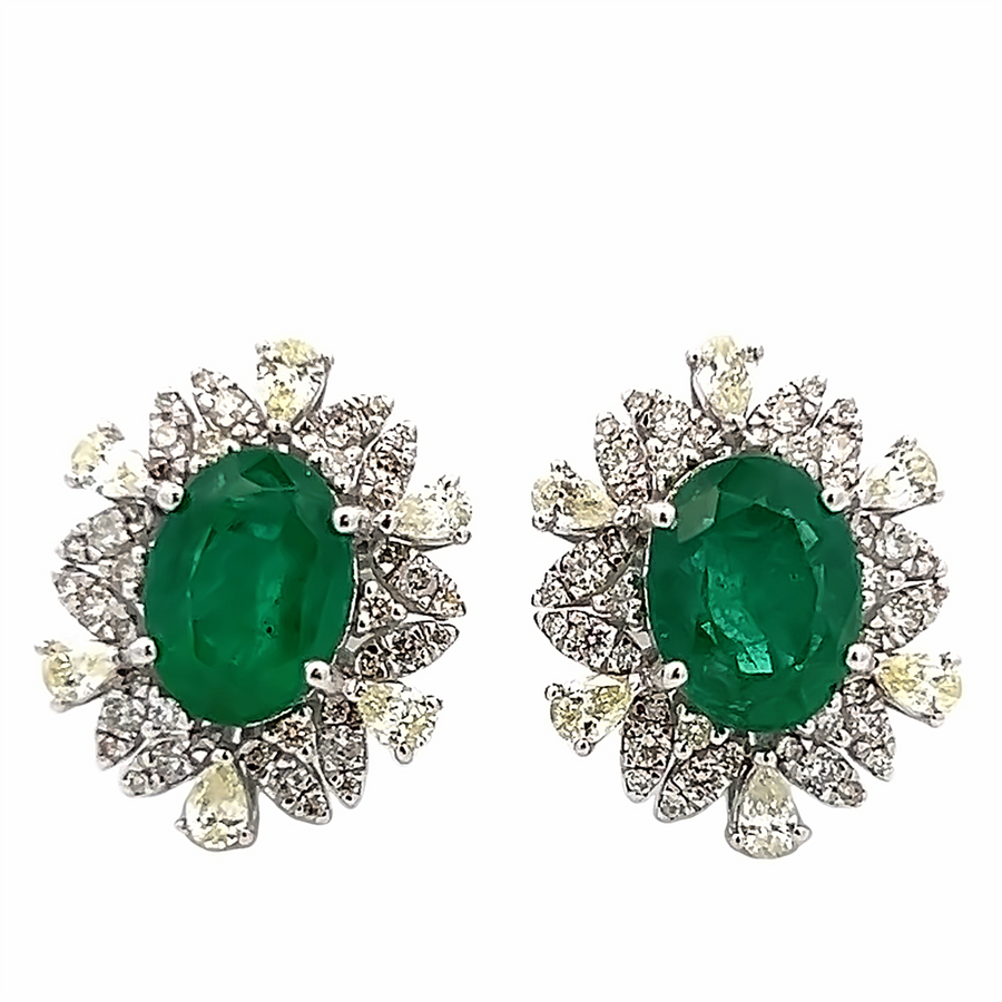 Estate Oval Emerald & Diamond Halo Stud Earrings