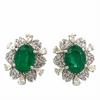 Estate Oval Emerald & Diamond Halo Stud Earrings