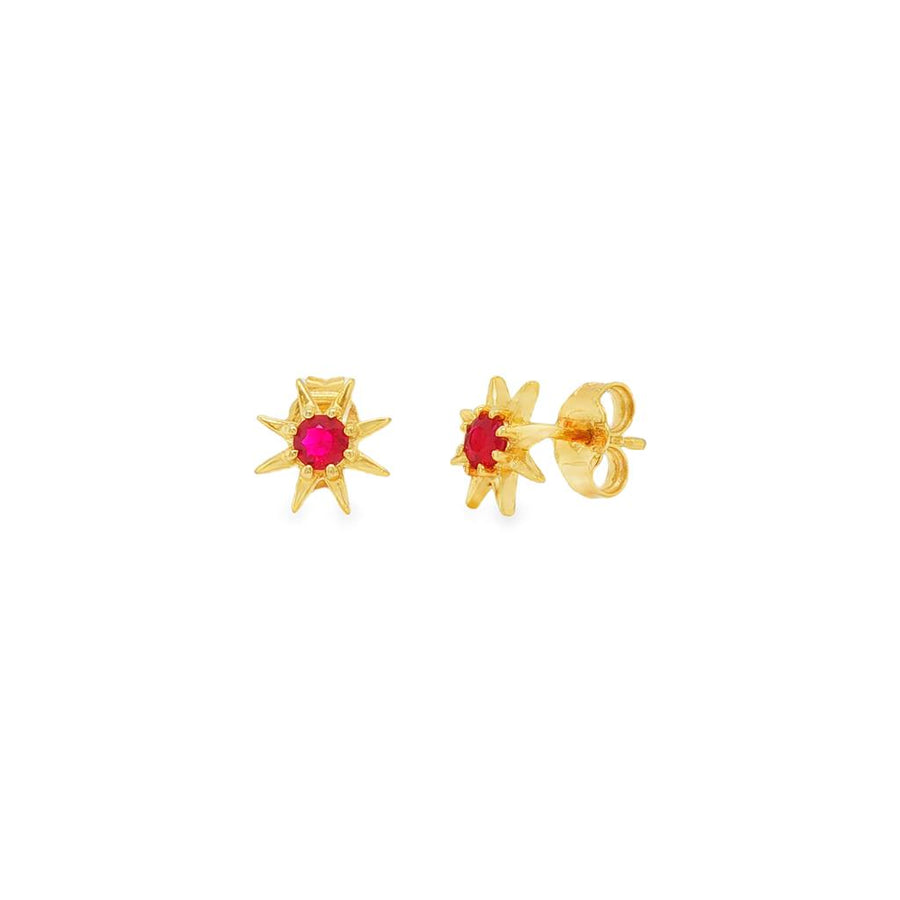 Lady's Ruby Starburst Stud Earrings