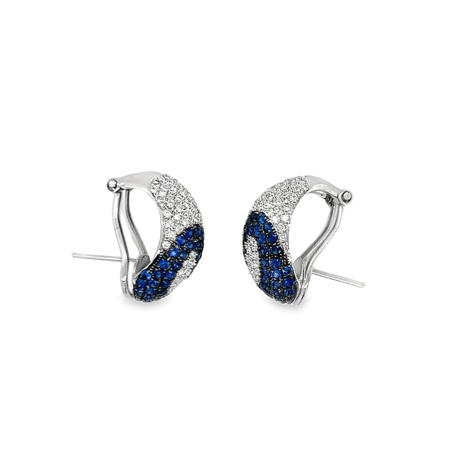 White 18 Karat Pave Swirl Hoops Estate Jewelry with 88 Round Diamonds