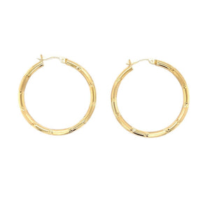 Estate Yellow 14 Karat Diamond Cut/Satin/Polished Hollow Hoop Earrings